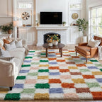 PureCozy Checkered Rug 6x9 for Living Room, Modern Neutral Shag Rug Washable by PureCozy