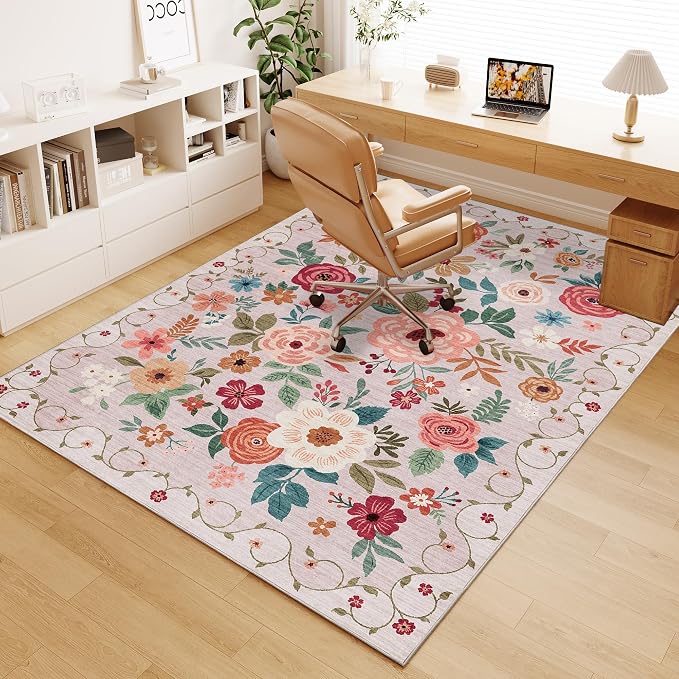 DUKINO 4x6 Feet Office Chair Mat, Lightweight Non Slip Washable Floral Area Rug by DUKINO