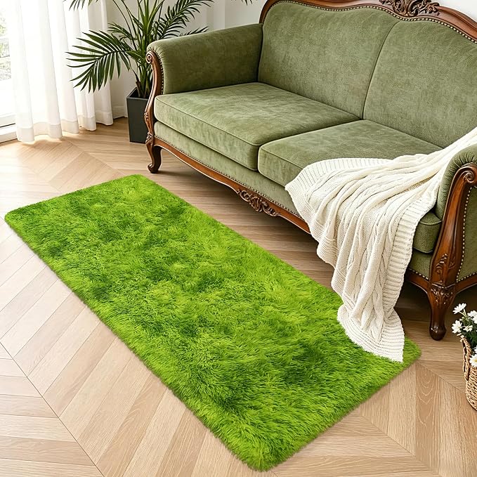 2x5 Feet Tie-Dye Green Shag Fluffy Rug - Image 3