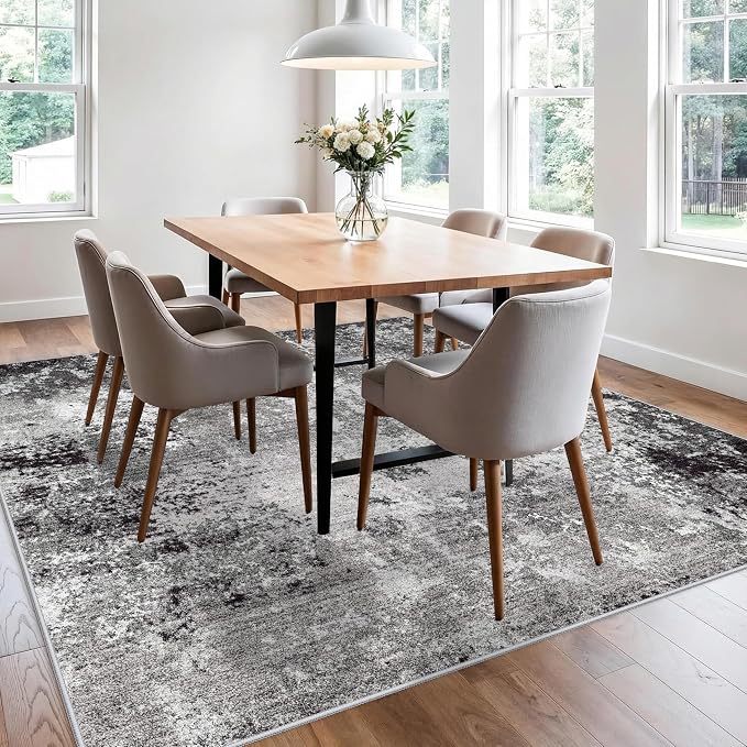 8x8 Square Living Room Area Rug – Washable Modern Neutral Abstract Indoor Rug - Image 5