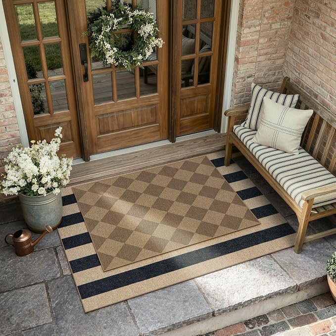 Lahome Colette Checkered Easy Jute Rug, 2x3 Entryway Rug Indoor Outdoor Front - Image 2