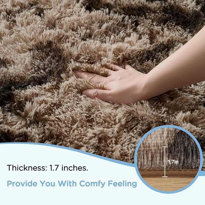 5x7 Tie-Dyed Brown Area Rugs for Living Room, Fluffy Shag Rug for Bedroom - Image 5