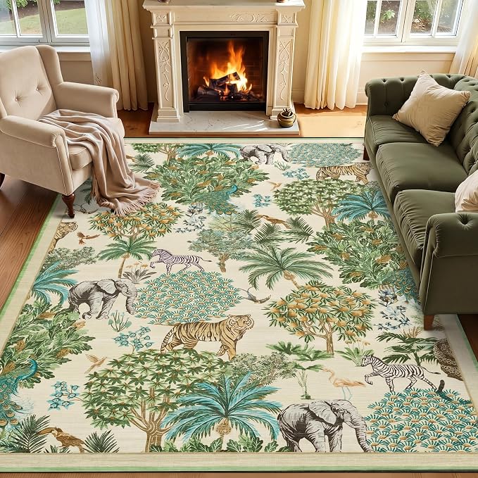 GarveeHome Jungle Animal Print Rug 5x7 Washable Area Rugs by GarveeHome