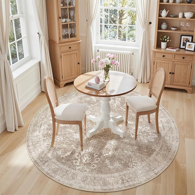 Madane Washable Round Rug 5ft for Living Room, Soft Ultra-Thin Non-Slip Vintage - Image 2