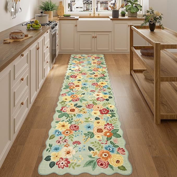DUKINO 2.6x10 Runner Rug for Hallway, Lightweight Washable Floral Kitchen Rug - Image 5