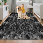 Soft Fluffy Plush Area Rug for Bedroom Living Room, 5x8 Tie-Dyed Grey and Black - Image 2