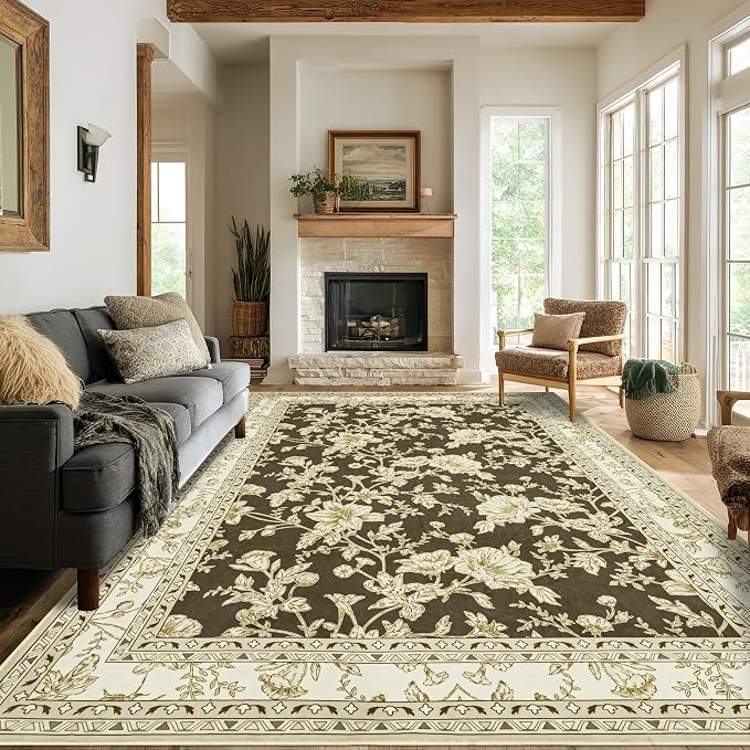 Large Neutral Brown Area Rug 10x12 by BILEEHOME