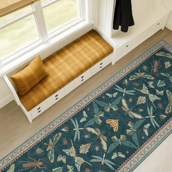Hazo Haus Teal Boho Runner Rug 2x8, Washable Non Skid Kitchen Sink Carpet - Image 3