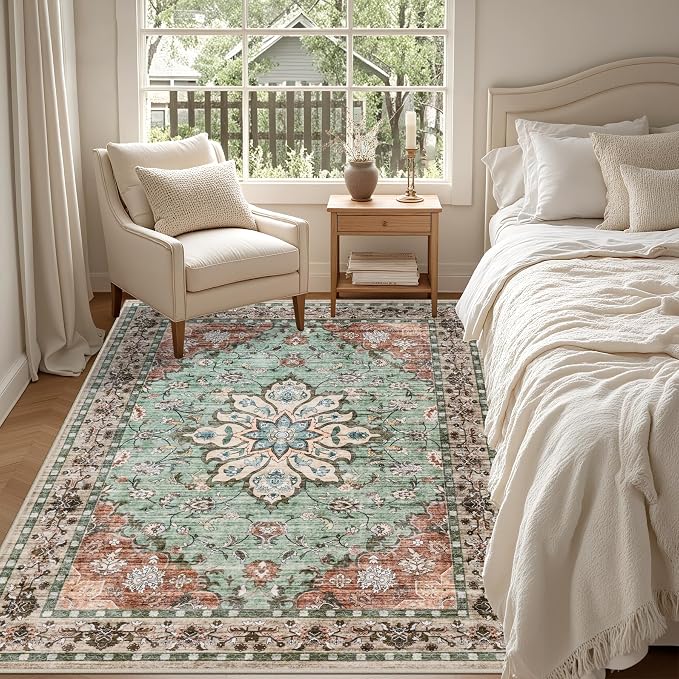 3x5 Area Rugs Living Room Rug: Washable Vintage Distressed Floral Rug No Slip - Image 3