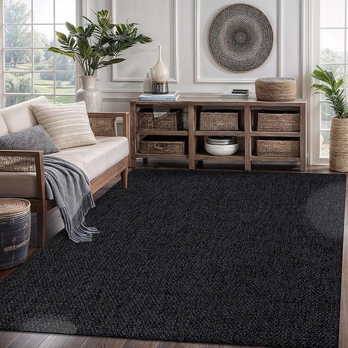 CAMILSON Easy Jute Rug 6x9, Indoor Outdoor Dark Gray Black Farmhouse Area Rugs by CAMILSONIndoorOutdoorAreaRugs