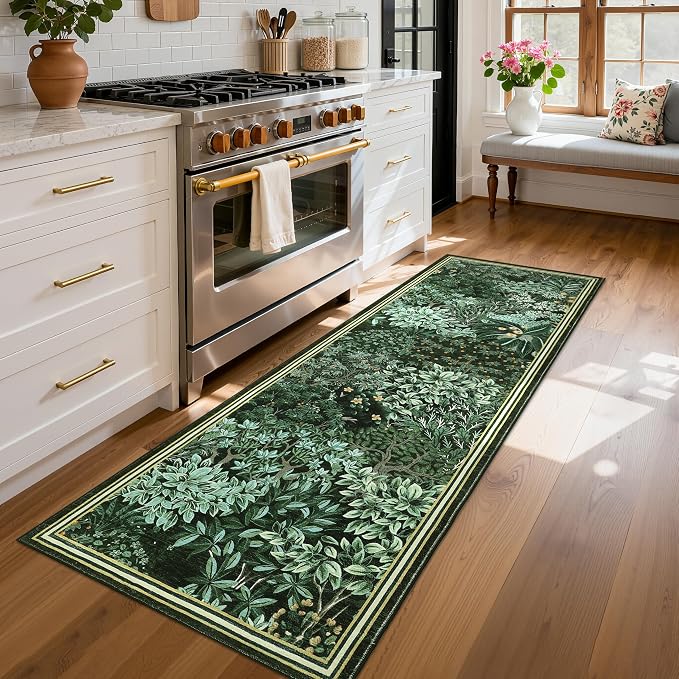 GarveeHome Forest Runner Rug, Botanical Low Pile Non Slip Stain Resistance by GarveeHome
