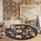 DUKINO Floral Round Rug, 6ft Washable Circle Rug, Non Slip Indoor Low Pile - Image 6