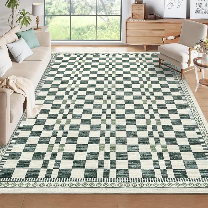 GarveeHome 5x7 Washable Rug for Living Room Contemporary Sage Green Geometric - Image 6
