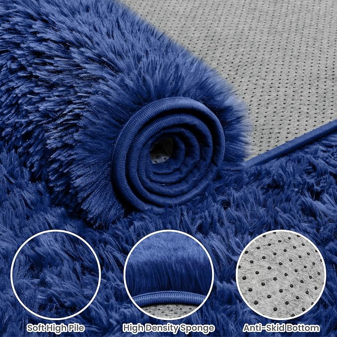 6x9 Area Rugs for Living Room Rug: Soft Fluffy Shag Navy Blue Rugs for Bedroom - Image 8