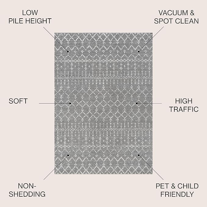 JONATHAN Y Boho Vintage Diamond Gray/Ivory Square Area Rug 3X3 ft, Moroccan Hype - Image 2