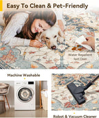 RELEANY Area Rugs Round 5ft Washable Non-Slip, Floral Vintage Distress - Image 4
