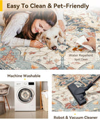 RELEANY Area Rugs Round 7ft Washable Non-Slip, Floral Vintage Distress - Image 4
