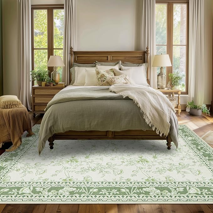 Green 4x6 Small Rug for Living Room Cream Beige and Sage Green Area Rug for - Image 6