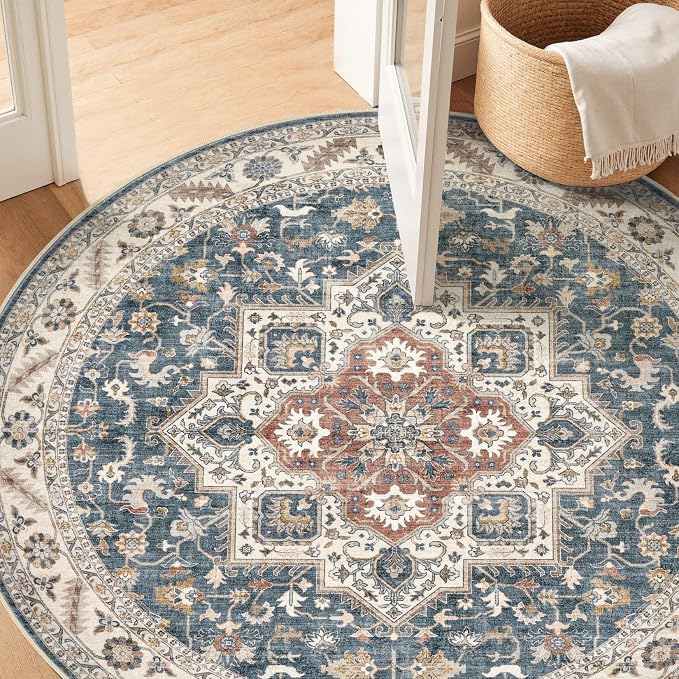 5ft Round Vintage Living Room Area Rug - Image 8
