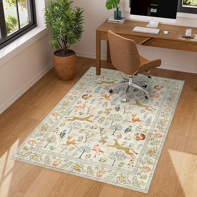DUKINO 3x4 Washable Entryway Rug, Vintage Animal Ultra Soft Kitchen Area Rug - Image 3