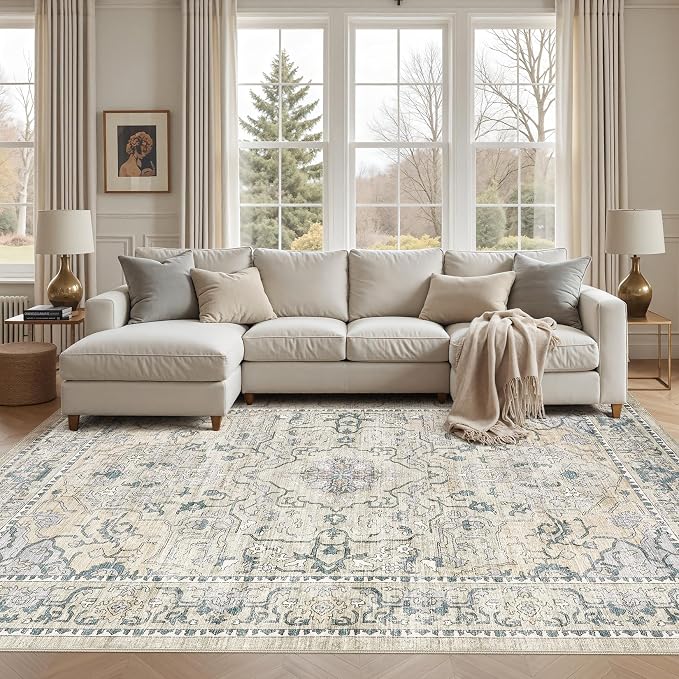 cotiled 9x12 Area Rug Machine Washable Vintage Carpet by COTILED