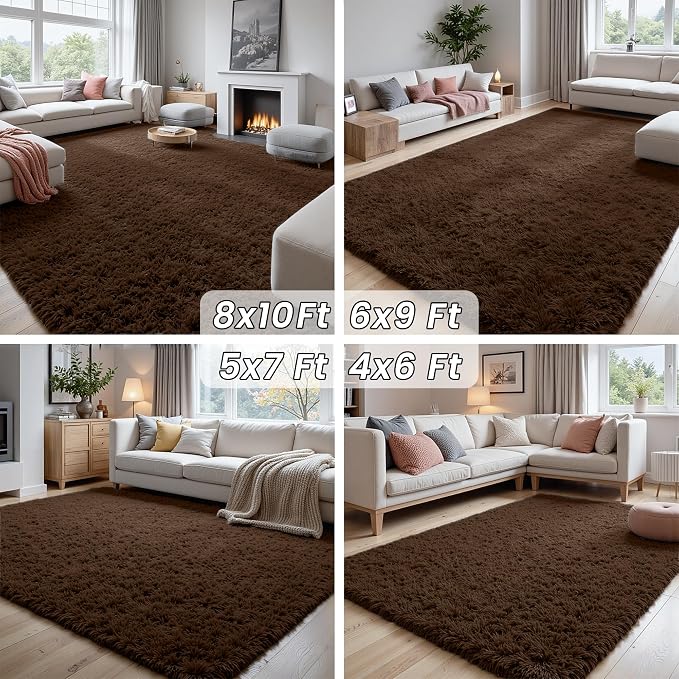 6x9 Area Rugs for Living Room Rug: Soft Fluffy Shag Brown Rugs for Bedroom - Image 7