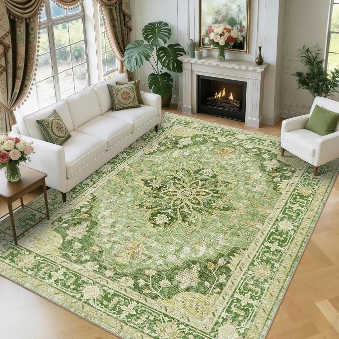 RELEANY Area Rugs Large 9'x12' Washable Non-Slip, Floral Vintage Distress - Image 2