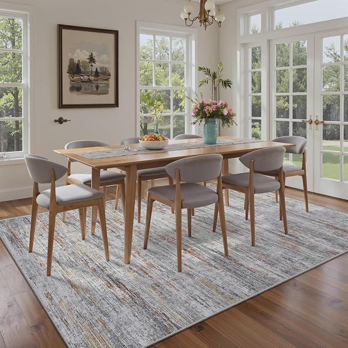 5x7 Area Rugs - Ultra-Thin Washble Rugs, Non-Slip Low Pile Abstract Print Rugs - Image 7