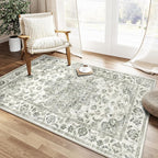 3x5 Washable Neutral Area Rug Green Vintage Entryway Office Carpet Non-Slip - Image 2