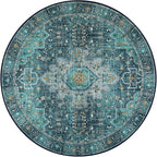 Moynesa Ultra-Thin Washable Round Rug - 6ft Teal Large Living Room Circle Area - Image 8
