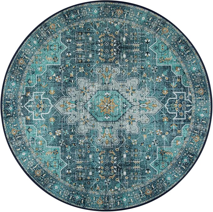 Moynesa Ultra-Thin Washable Round Rug - 6ft Teal Large Living Room Circle Area - Image 8