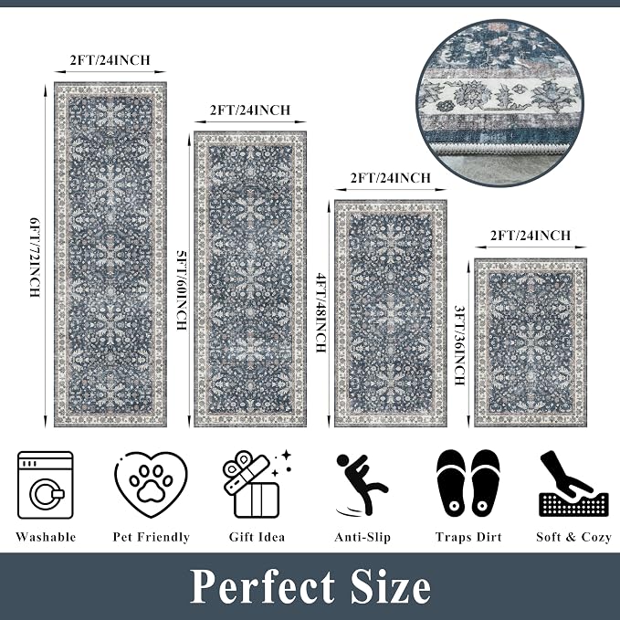 Kitchen Rug Sets 4-Piece with Runner – Washable Non-Slip Floor Mats - Image 2
