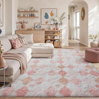 PureCozy Checkered Rug 8x10 Fluffy Shag Living Room Pink Area Rug Modern by PureCozy