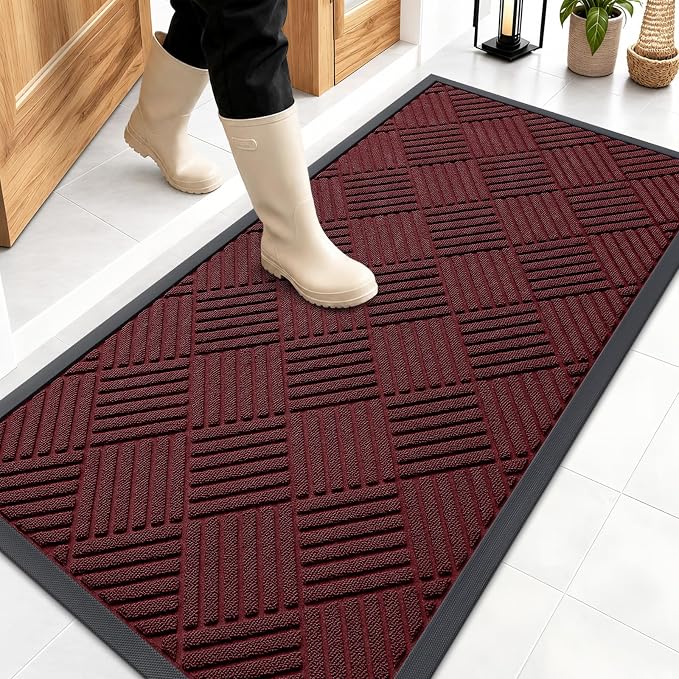 OLANLY Front Door Mat Outside Entrance 47x23, Heavy Duty Sturdy Natural Rubber by OLANLY