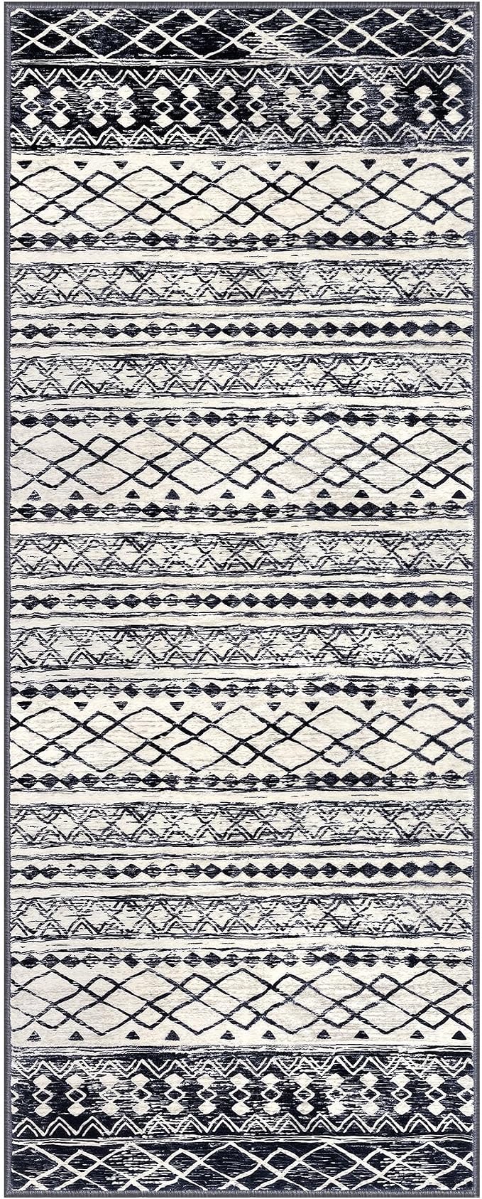 KUTA Moroccan Washable Runner Rugs 2x5, Non-Slip Vintage Black Navy Blue Boho - Image 8