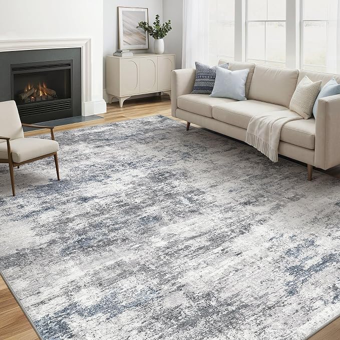 6x9 Area Rug Living Room: Washable Large Abstract Neutral Modern Soft Rugs by LOONGRUG