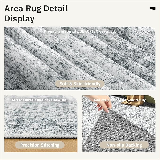 Soalmost 12x15 Washable Area Rug Gray Neutral Abstract Living Room Large Carpet - Image 7