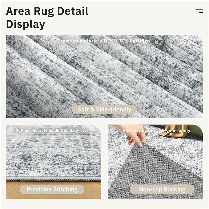 Soalmost 10x14 Area Rugs for Living Room, Non Slip Machine Washable Vintage Rugs - Image 7
