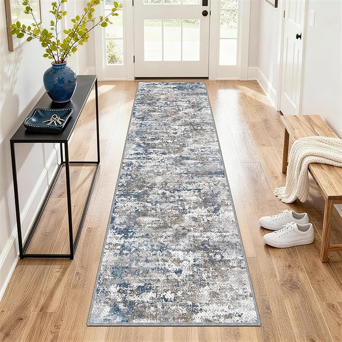 Abstract Washable Runner Rug 2x6, Hallway Rug Non-Slip, Woven Non-Shedding Thin by TTelephant
