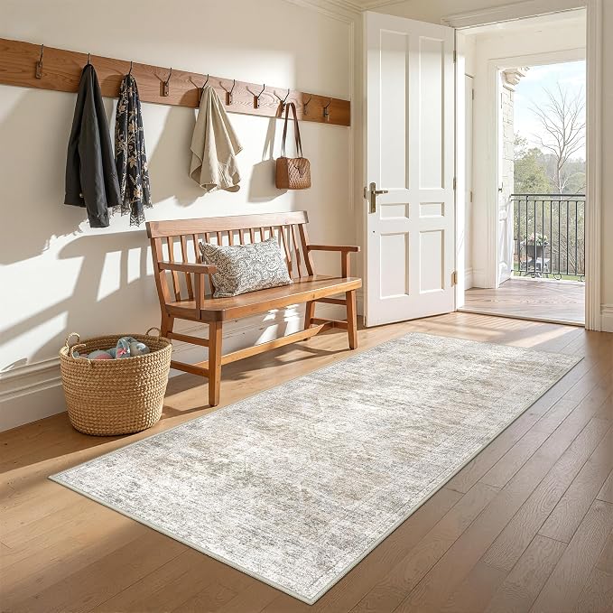 3x6 Runner Rug Non Slip, Thin Entryway Washable Rug by Restydon