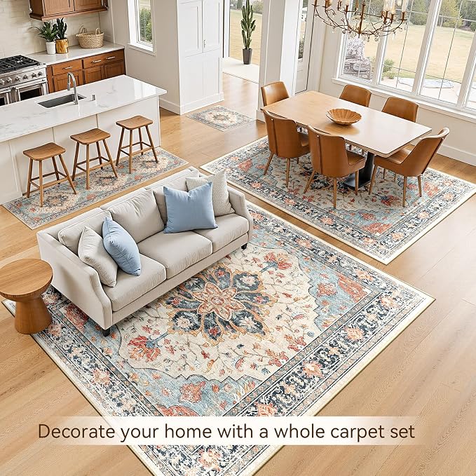 RELEANY Area Rugs 6'x9' Washable Non-Slip, Floral Vintage Distress Medallion - Image 4