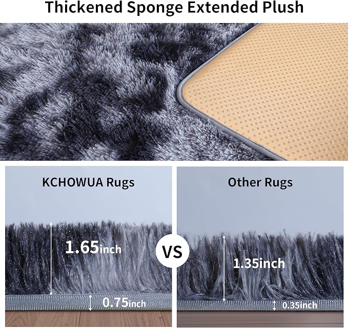 KICHOWUA Thick Area Rug 5x7 Dark Grey Fluffy Shag - Image 2