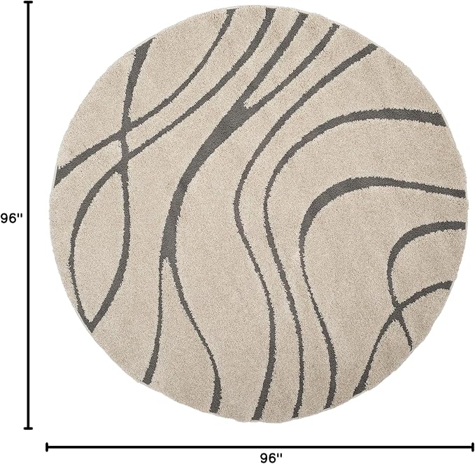 Safavieh Florida Shag Collection 8' Round Cream/Grey SG471 Abstract Wave - Image 2