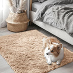 OLANLY 3x3 Machine Washable Small Bedside Rug, Soft Fluffy Shaggy Entryway by OLANLY