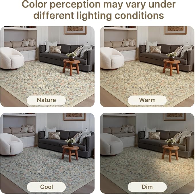 GENIMO 5x7 Washable Area Rug, Non-Slip Vintage Boho Floral Carpet, Soft - Image 8