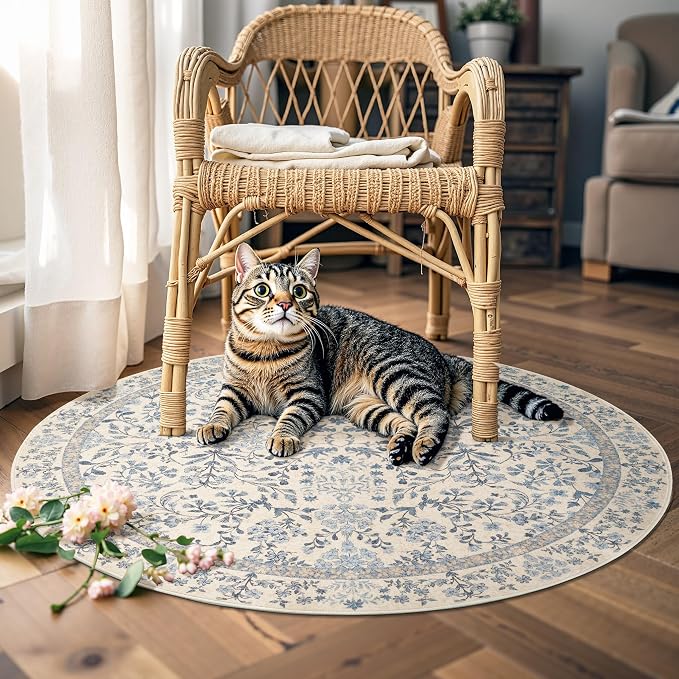 jinchan Zenith Round Rug 5ft Area Rug Soft 5'Round Floral Aesthetic Rug - Image 4