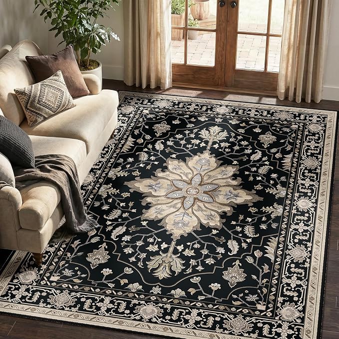 RELEANY Area Rugs 5'x7' Washable Non-Slip, Floral Vintage Distress Medallion - Image 9