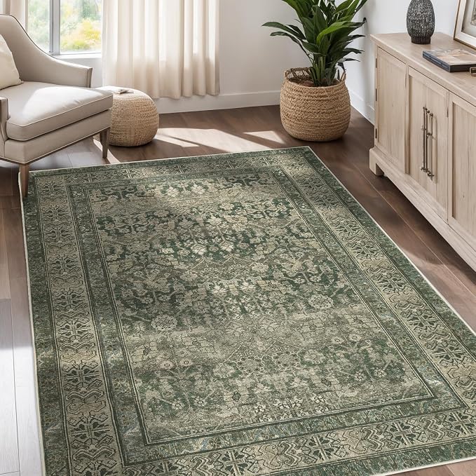 Vintage Washable Area Rug for Living Room, Low Pile 8x10 Non Slip Carpet by Dotiiorug