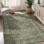 Vintage Washable Area Rug for Living Room, Low Pile 8x10 Non Slip Carpet by Dotiiorug