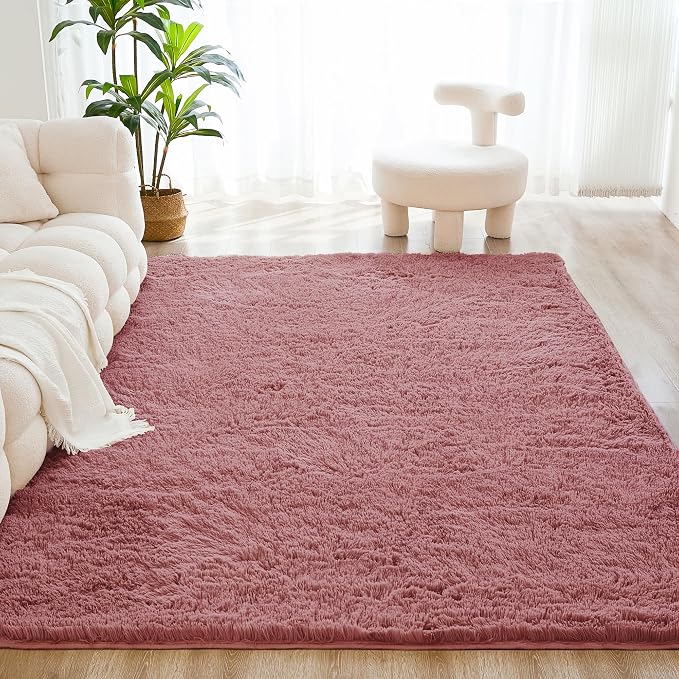 Litanika 9x12 Fuzzy Area Rug for Living Room Bedroom, Pea Pink High Pile Ultra by Litanika
